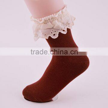 custom sock lady 200N fashion cotton socks with chiffon lace on the cuff