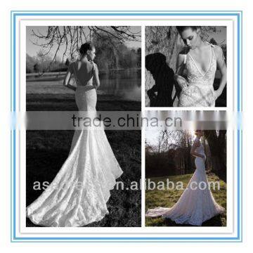 2014 New Style Deep V-Neckline Sleeveless Mermaid Dress Wedding Anniversary Dresses (WDID-1002)