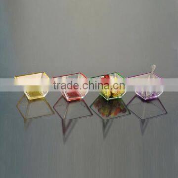 new design 4pcs glass fruit bowl set with hand painted square glass bowl set