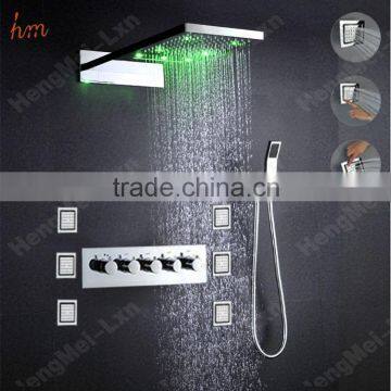 3 function 22 inches led rainfall shower set with portable led shower with light