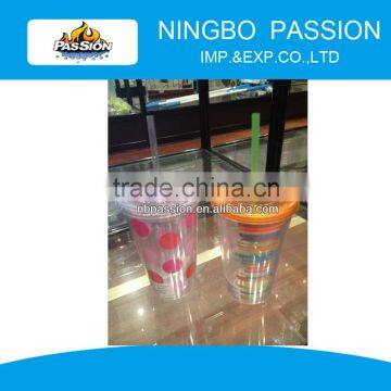 double wall tumbler / plastic tumbler / double wall plastic mason jar tumbler with straw