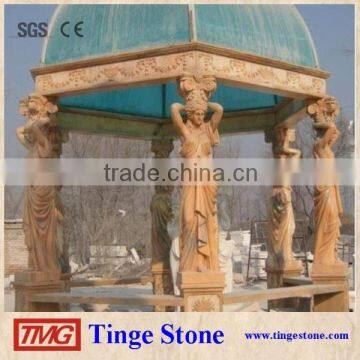 Decorative garden pillars carved beige marble statues