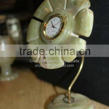 Green Onyx Flower Shape Desk Clock