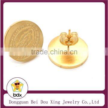 18k Gold Plated Stainless Steel Christ Religious Saint Virgen de Guadalupe Screw Back Stud Earrings For Belief Jesus Christians photo-2