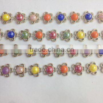 colorful rhinestone chain trimming flower bicycle plastic chain in roll for clothes ,Shoes,handbag,Bracelet decoration