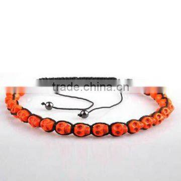 Attractive Shamballa Necklaces Orange Skull Black Rope Necklaces KSHLXL-72