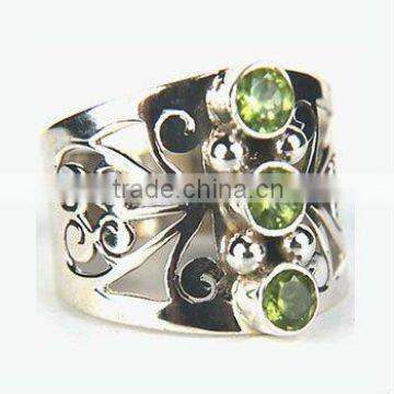 .925 Sterling Silver Three Stone Peridot Ring