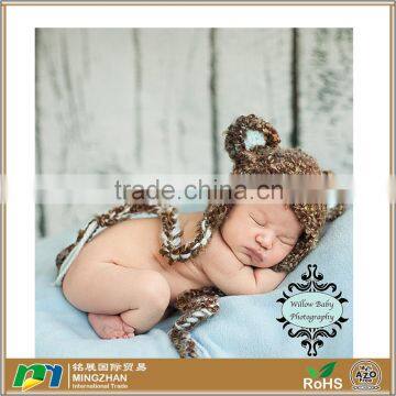 Soft Textured Teddy Bear with Earflaps & Ties Cute Bear Design Baby Hat