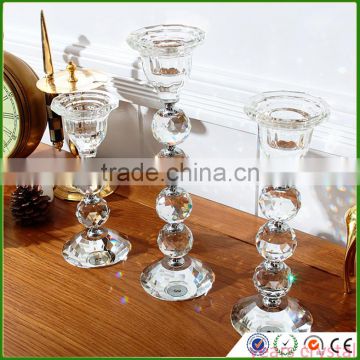 Yiwu Market Crystal Glass Candlestick Holder With ball poles stand R-3020