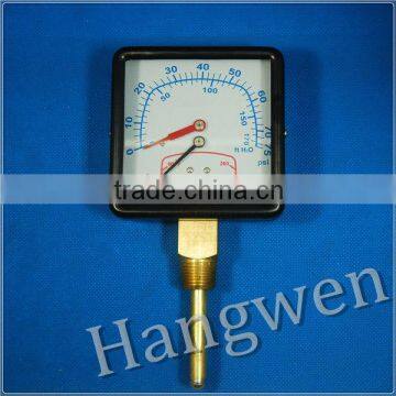 Square temperature and pressure gauge