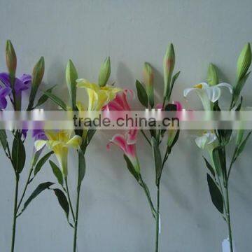 exquisite wedding decorative flowers ,silk plastic lily flowers with 3 head for sale