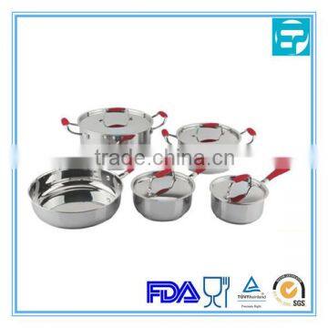 9pcs silicone handle stainless steel red pots and pans set