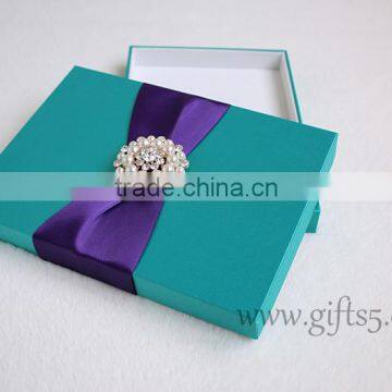 Custom New Design blue wedding invitation gift box from direct manufacturer