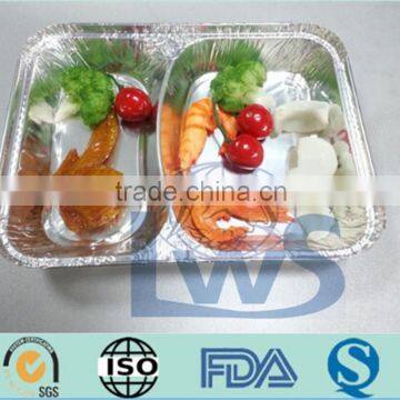 2 cavities aluminum food tray/container, compartment disposable food tray