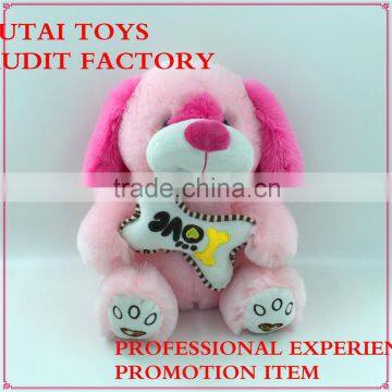 2016 new design pink plush Dog toys with bone