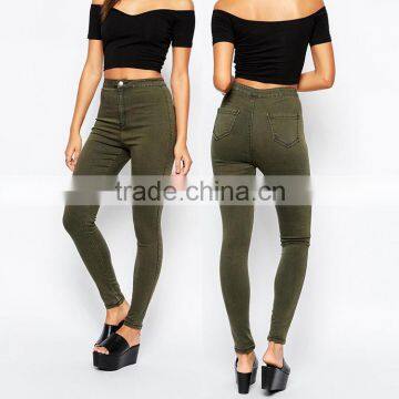 China Supplier Navy High Waist Tight Women Jeans Wholesale 2016