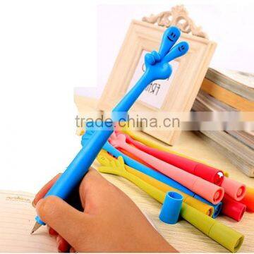 Hot selling new fahion soft cute design rubber flexible gesture finger ballpoint pen for kids