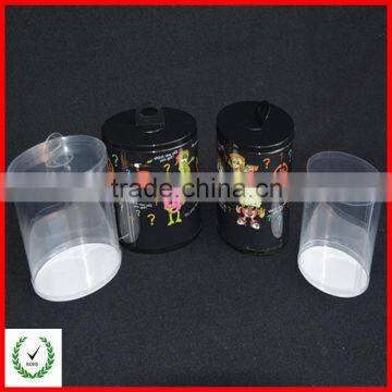 customized clear and black PVC oval round box with sticky label