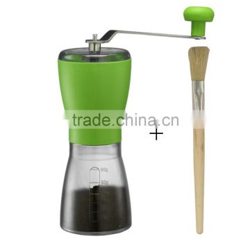 hot selling food safe manual coffee grinder pepper grinder with glass bottle