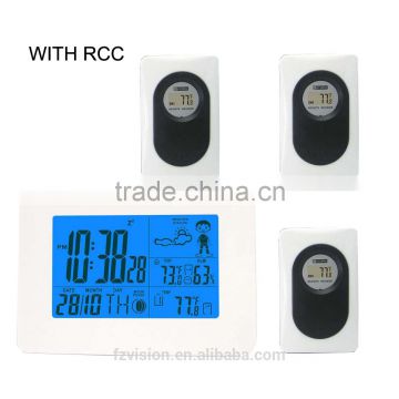 Digital wireless radio controlled weather station clock, weather station wifi with clock with 3 sensors