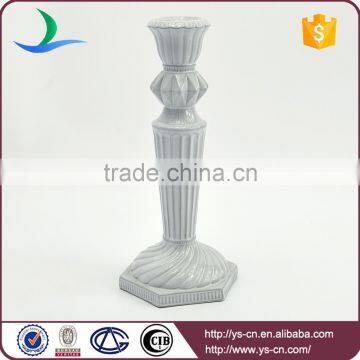 Wholesale gray pillar elegant ceramic candlestick candle holder