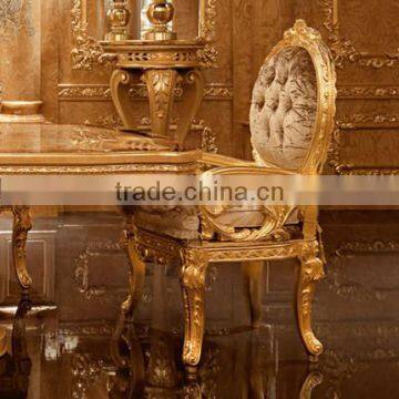 Luxury Gold Leaf Round Dinning Table With Chairs, Exquisite Wood Carved Furniture Dinning Room Set photo-2