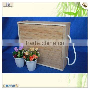 Factory Price String Handle 3 Bottles Bamboo Wooden Crate Box photo-6