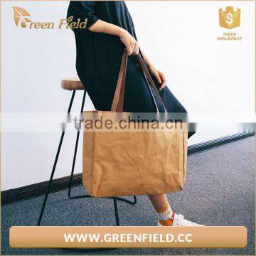 Green Field Big Brown Washable Kraft Paper Shopping Tote Bag photo-3