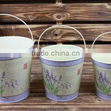 Hot Sale s/3 lavender design metal bucket, cheap pot metal home decor