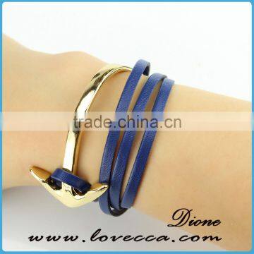 Fashion Jewelry Wholesale Leather Steel Anchor Hook Bracelet Men ,Custom Jewelry Leather Nautical Bracelet photo-5