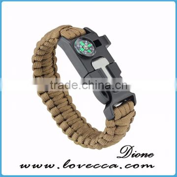 Black color custom logo survival kit outdoor paracord bracelet survival with compass whistle