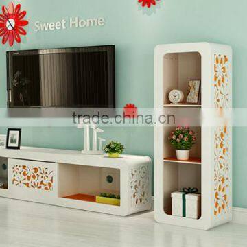 New Design Modern Home Furniture 3 Tier Wood Organizer Living Room Storage Cabinet With Carving Flower photo-3