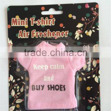 pink color jersey T SHIRT COTTON air freshener/FRESHNER with nice blister packing