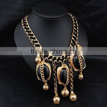 Vintage Ethnic Big Black Gemstone Pendant Chain Necklace Jewelry photo-2