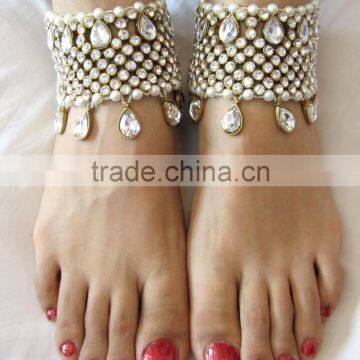 Crystal Broad Payal ANKLETS Feet Bracelet Pair photo-2