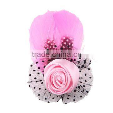 Peacock Feather Fabric Flower Brooch,Girls Rose Hair Clip,Wholesale Flower Feather Pin photo-2