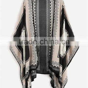 Custom Pattern Print Loose Black Tribal Print Kimono Open Front Capelet Ladies Beachwear Women photo-5