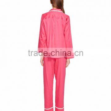 Contrast Piping Long Sleeves Pyjamas Set Notched Collar Left Chest Pocket Pink Silk Satin Sleepwear photo-3