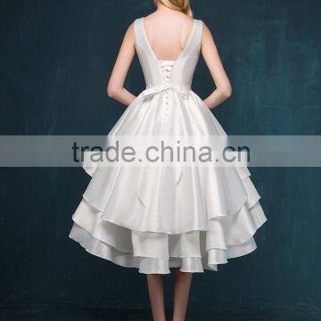 MGOO Custom Made Evening Dinner Dress Short White Satin Elegant Dress Latest Design Prom Layers Dress 2256 photo-2