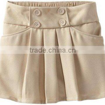 Fantastic Quality Girls Cotton Twill Khaki Bow Pocket Pleated School Uniform Skirt photo-4