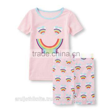 Girls rainbow graphic printed top & shorts pj set