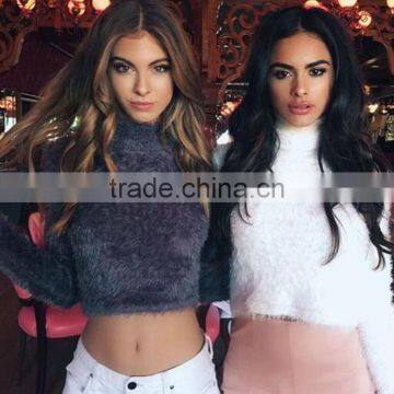 M1145 Runwaylover 2016 Latest Design Fashion Ladies Fur Turtleneck Sweater Tops