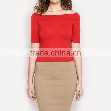 Women Plain no Brand T-shirt Custom Cotton off Shoulder t Shirt photo-2