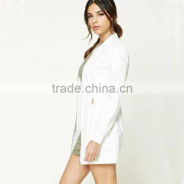 Open Front Longline Flat Collar Ribbed Trim Belted Waist Womens Online Jackets photo-4