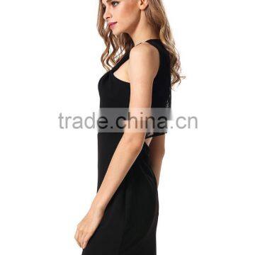 Sexy Black V Neck Plain Dresses Fashion Design Empty Back Bodycon Dress for Wholesale photo-3