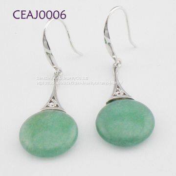 Silver-plated 925 Sterling Silver Earrings Natural Jade Earrings