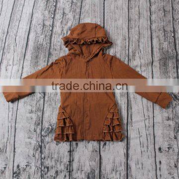 Fashion Baby Girls Boutique Clothing brownness cardigan with hood and ruffles online shopping yiwu