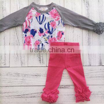 China sale OEM design balloon print raglan t shirt ruffle icing leggings outfits