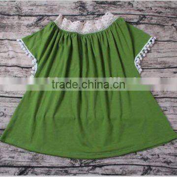 clothing for kids Customized design summer custom green color short sleeve knit cotton pom pom wholesale wonder kids clothing