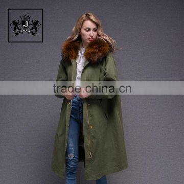 2017 Women Long Sleeve Winter Real Raccoon Fur Collar Real Rabbit Fur Lined Parka With Embroidery photo-3